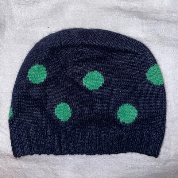 J. Crew Navy & Green Polka Dot Beanie
